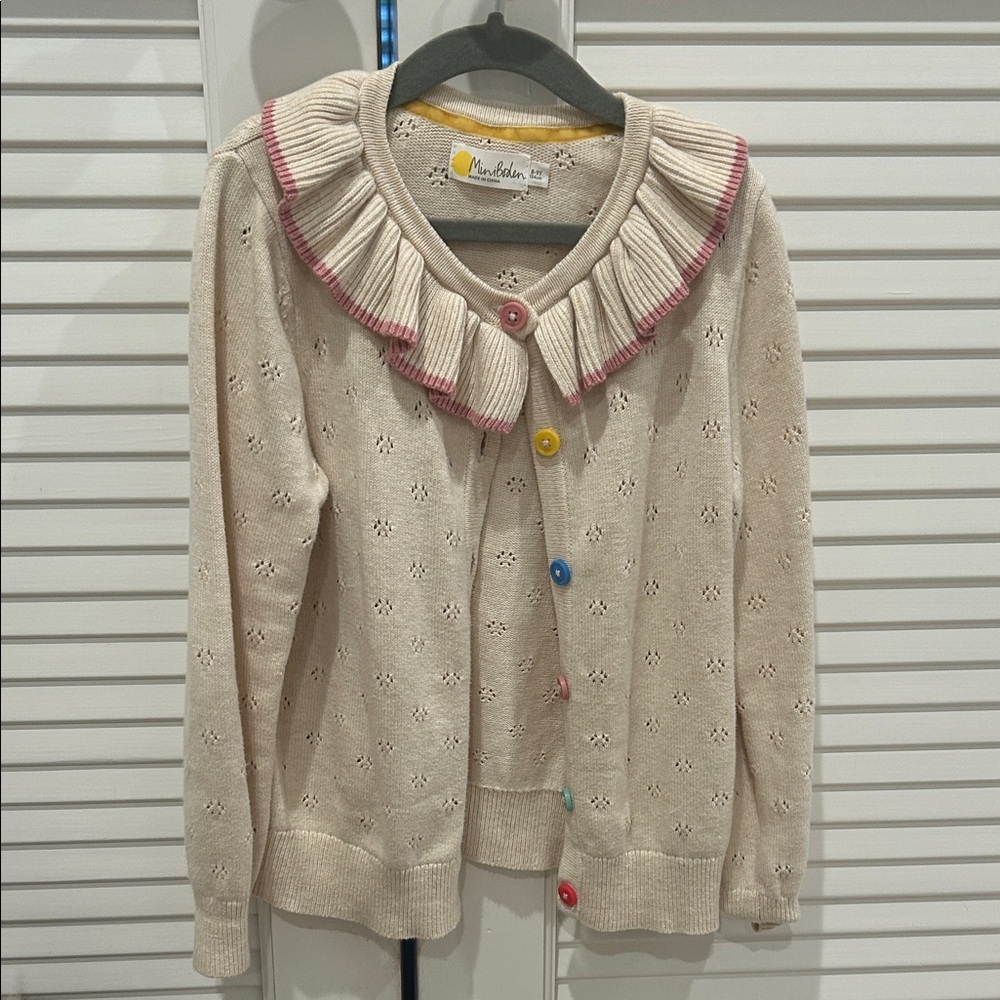 Mini Boden Cream Knit Cardigan with Colorful Buttons